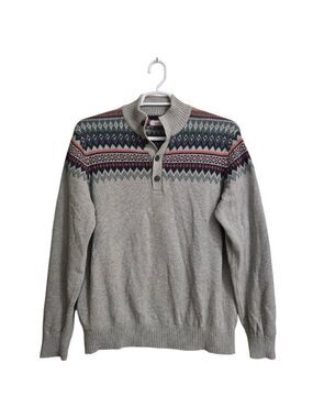 Izod Saltwater Harbor Fair Isle Quarter Button Knit Sweater Sz XL